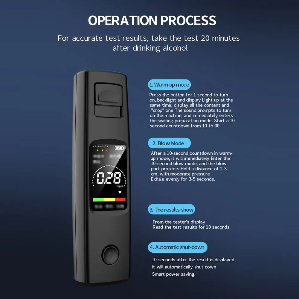 Alcohol Tester High Sensitivity Breathalyzer Non-Contact Alcoholometer Type-C Charging Portable