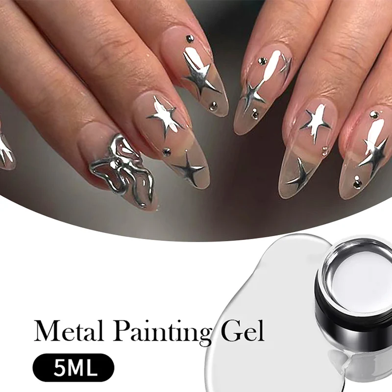 Gel Nail Polish Metallic Painting Chrome Gold Silver Rose Gold Mirror Effect Super Bright Drawing Line French Nail Art Varnish gel nail polish