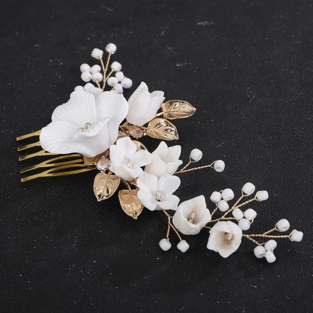 Silver Color Flower Leaf Wedding Hair Comb Crystal Handmade Bridal Hair Accessories Jewelry Gold Bride Headpiece Women Tiara