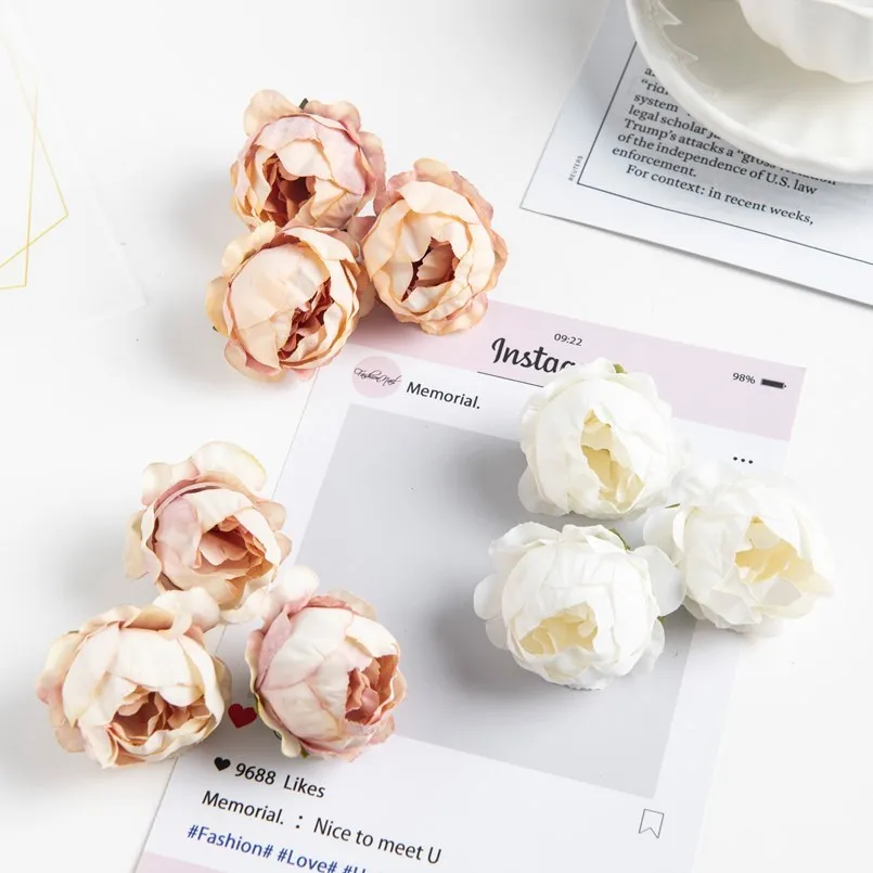 10PCS Künstliche Blumen Hochzeit Weihnachten Dekoration für Home Scrapbooking Dekorative Kranz Gefälschte Seide Pfingstrose Kopf Diy Geschenke Box – Detail 2
