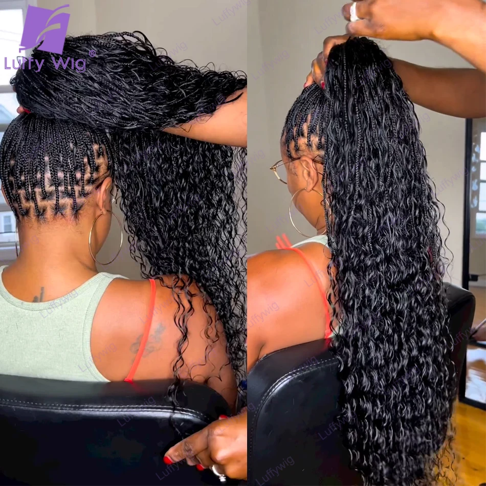 Crochet Boho Box Braids with Human Hair Curls Synthetic Braids