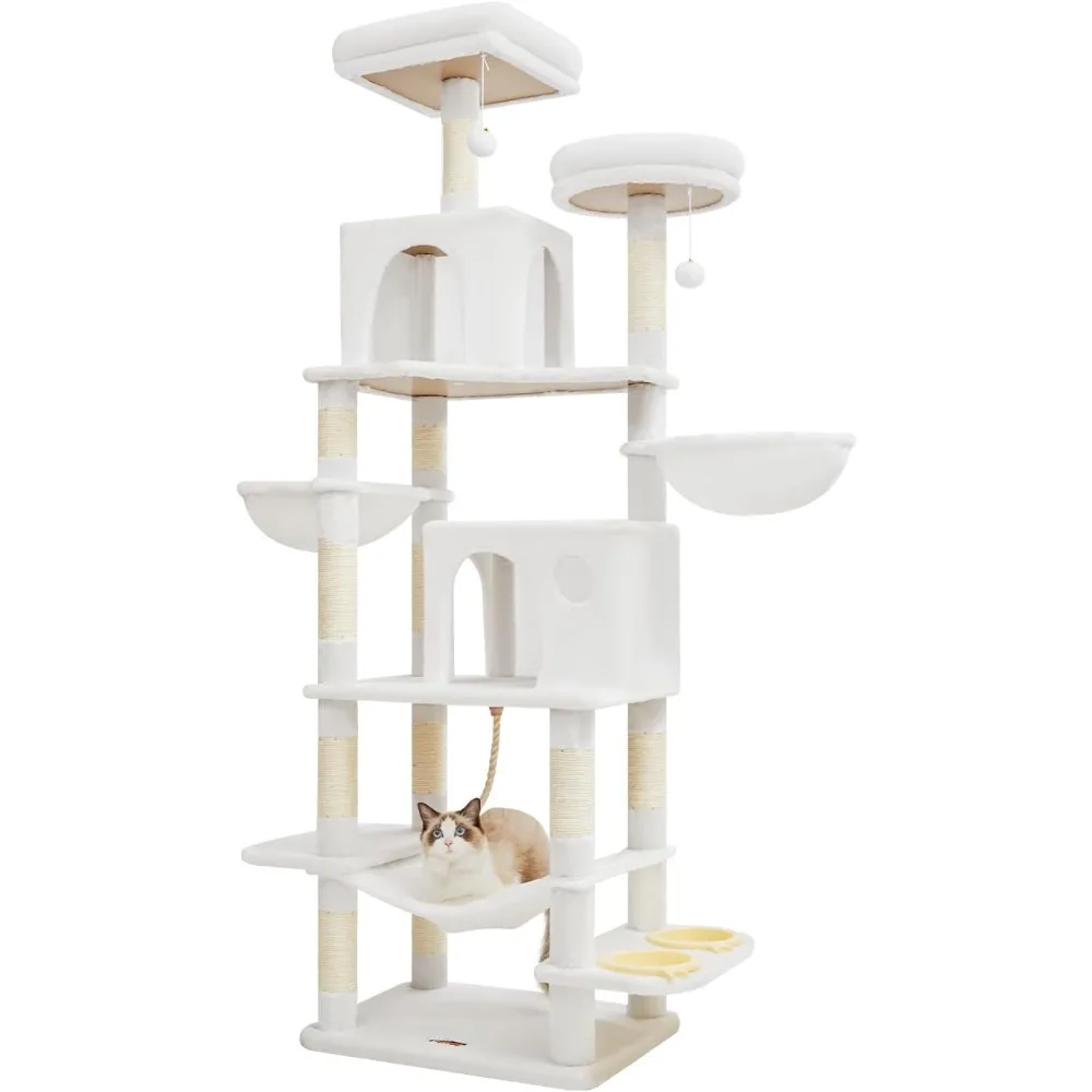 

76 inch cat tree tower, suitable for indoor plush multi story cat apartments, with 12 scratching pillars and 2 habitats