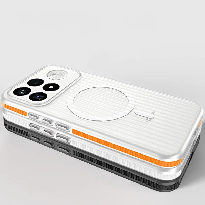 Transparent Corrugated Stripe Magnetic Back Cover - Hard PC Case