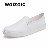 WOIZGIC Women's Ladies Female Woman Cow Genuine Leather White Vulcanized Shoes Flats Loafers Korean Slip On Leisure LLX-6688 1