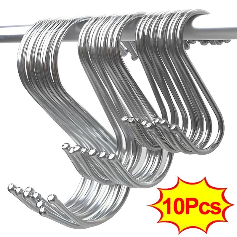 10pcs Sshape Hook Stainless Steel Clothes Bags Towels Plants Hanging Rack Multifunction