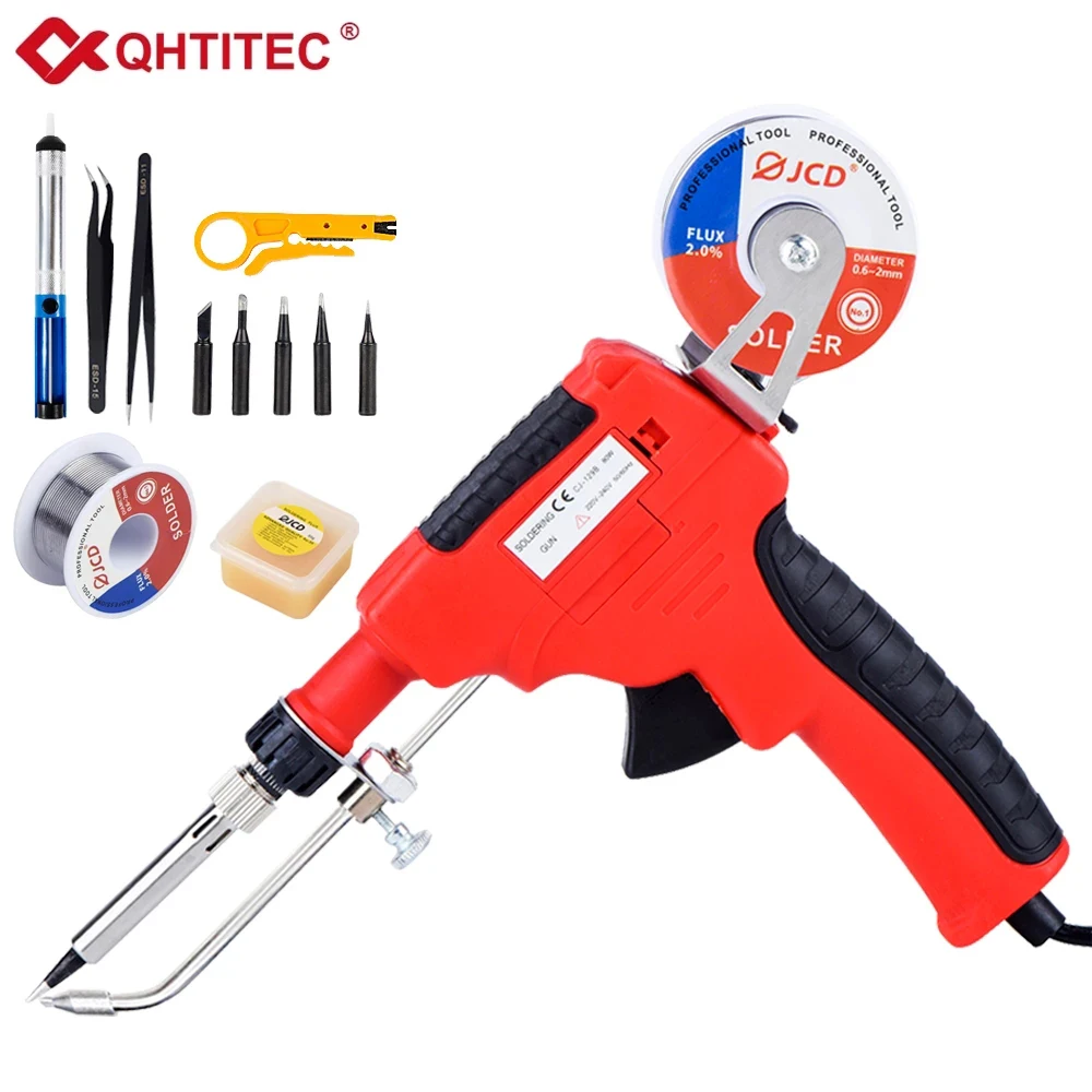 JCD Soldering Gun 80W Solder Iron Gun Kit Soldering Iron with 5pcs Soldering Tips Desoldering Pump Tweezers Soldering Wires