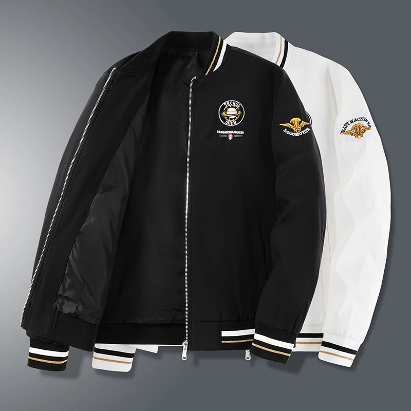 Men's Spring Autumn Embroidered Letter Screw Thread Print Long Sleeve Zipper Cardigan Coats Jacket Fashion Casual Loose Tops