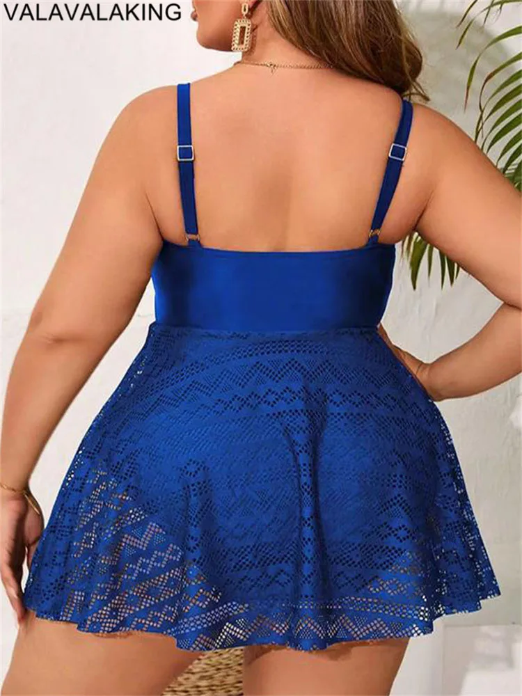 One Piece Swimsuit Women Swimsuit Lace Patchwork Plus Size One Piece Swimsuit Women Solid Strapped