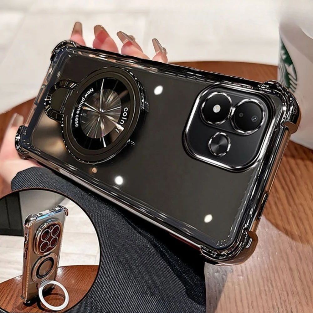 Shockproof Magnetic Bracket Plating Phone Case with Soft Cover
