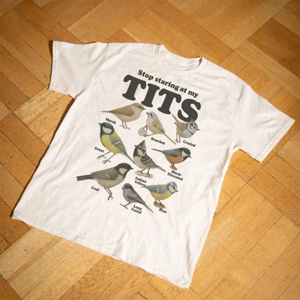 Y2k Tops Stop Staring At My Tits Shirt Meme Bird Shirt Vintage StyleT-Shirtprint Baumwoll-T-Shirts Lässige, lockere Streetwear Unisex