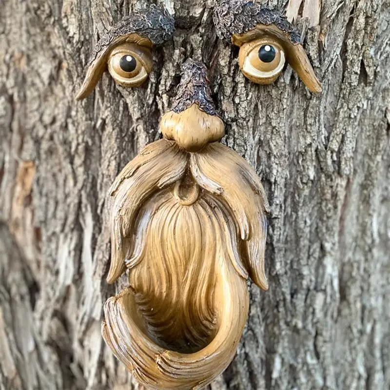 

Tree Faces Decor Unique Funny Bird Feeders Large Hand-Painted Tree Faces Creative Garden Art Old Man Monsters Face Decorations