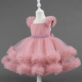 Fashion Solid Color Princess Dress for Girls Lace Mesh Sleevelss Children Girls Party Dress Summer Girl Dresses 1-7 Years 1