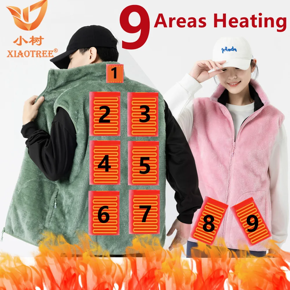 9 Areas Heated Fleece Vest Men Women Heated Winter Usb Heating Vest Self Heating Thermal Down Warmte Fleece heated jacket