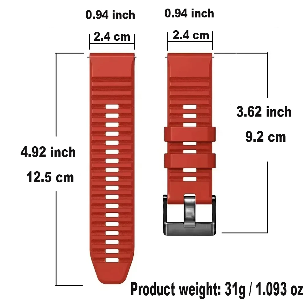 Silicone Watch Band Strap, 24mm - Durable Replacement Wristband