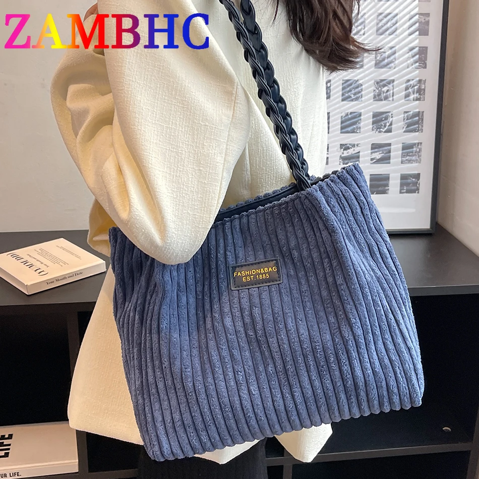 Soft Corduroy Women's Totes Bag Designer Weave Handle Shoulder Bags for  Women 2023 Fashion Female Purses and Handbags Luxury Sac