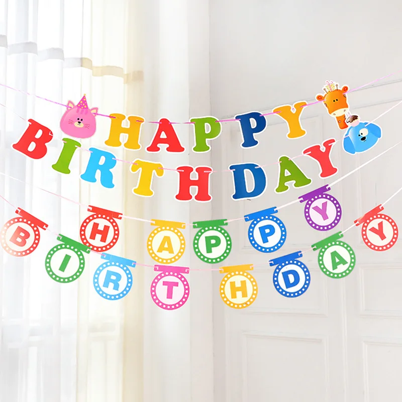 

Birthday Decoration Bunting Baby Birthday Party Scene Layout Happy Birthday Letter Pull Flag Banner Paper String Flag S1225