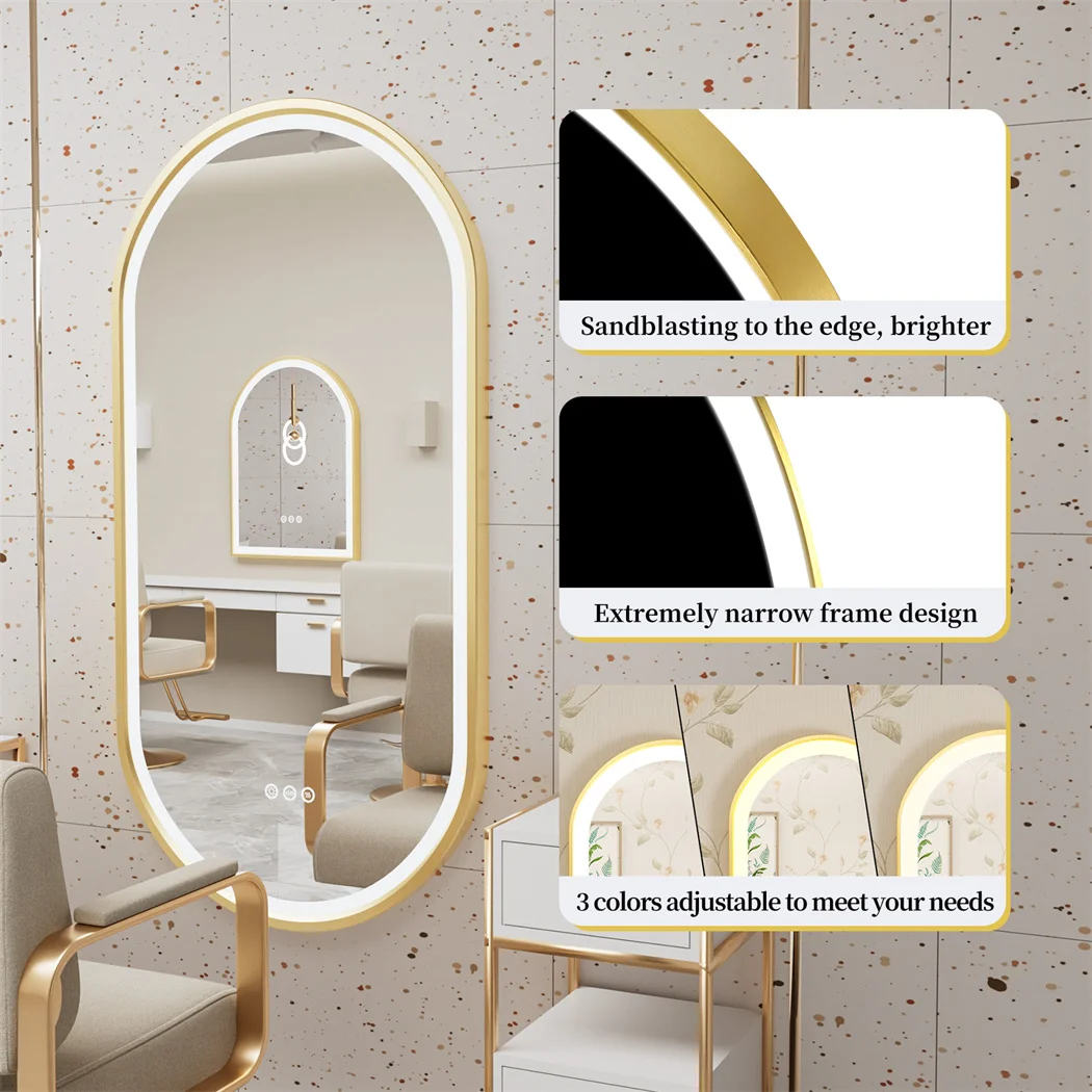 LUVODI Luxury Oval Led Illuminated Bathroom Mirror Gold Aluminum Frame with Demister Pad 5