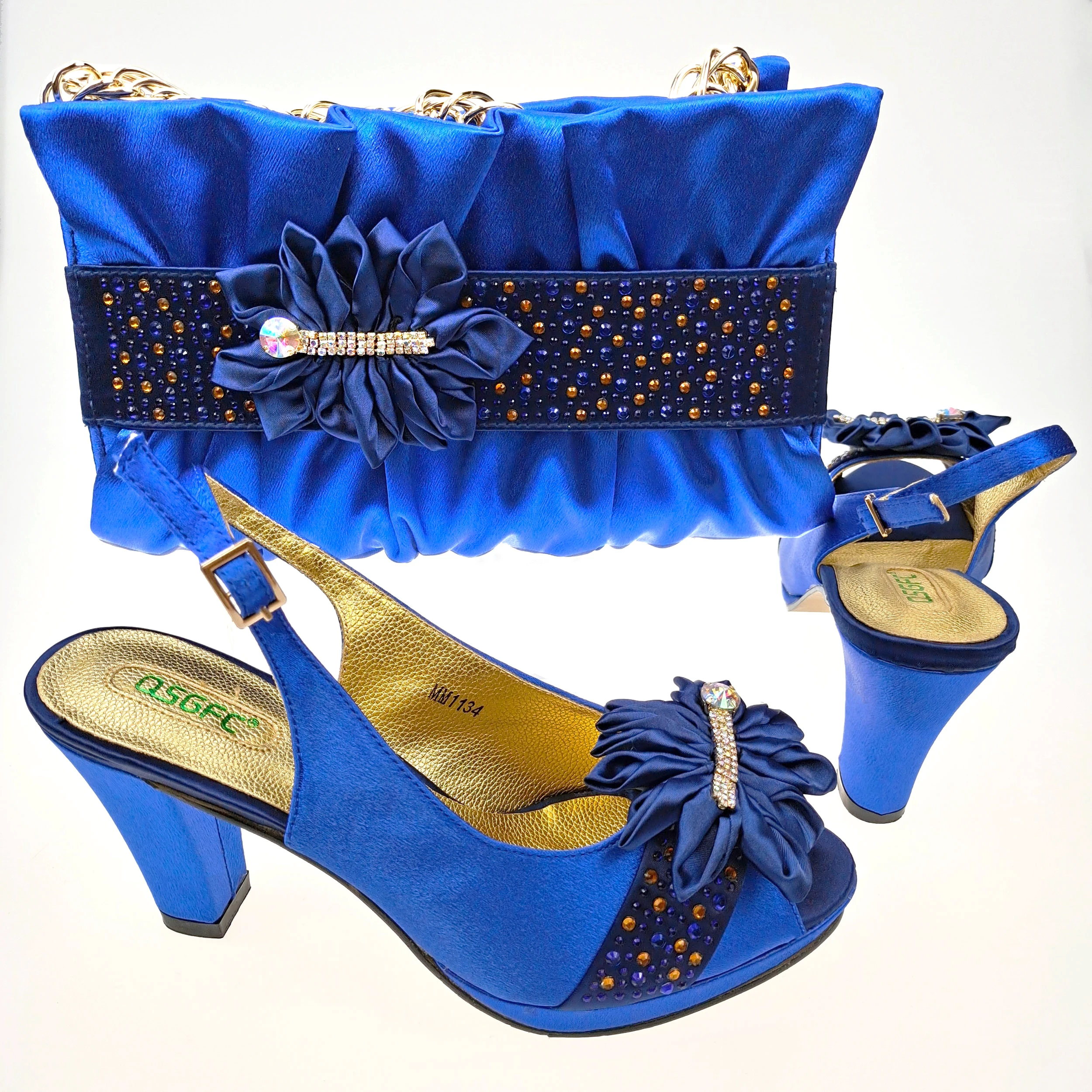 QSGFC Latest Royal Blue Color Peep Toe With The Same Color