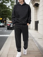 Sweat à capuche + pantalon de jogging pour hommes, couleur unie, ensemble deux pièces, à la mode, vêtements de sport décontractés en plein air, survêtement pour hommes, automne et hiver 3