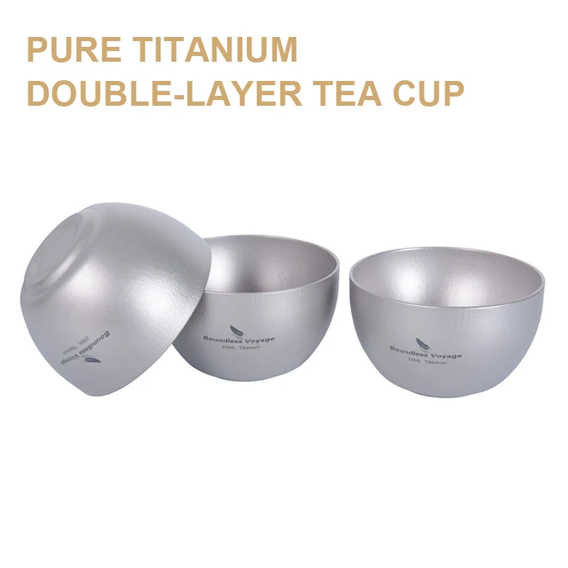 Pure Titanium Double-Layer Tea Cup,Ultra Lightweight Portable Mini Heat-Resistant 25ml Wine Glass,Outdoor Camping,Home Travel 2