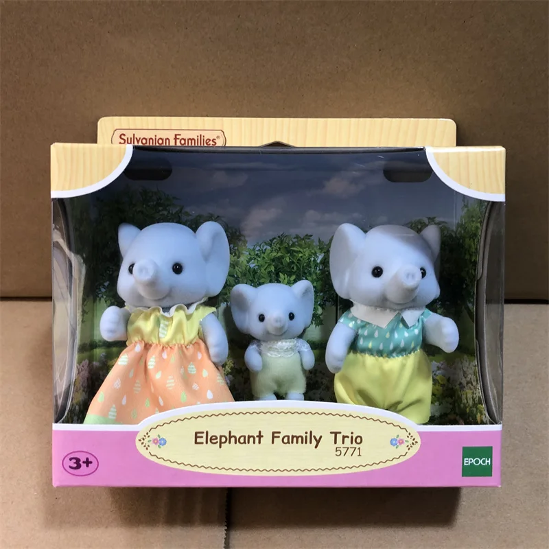 Sylvanian Families Anime Girl Figures Calico critters Furniture Set ternurines Authentic  elephant family trio 5771 2