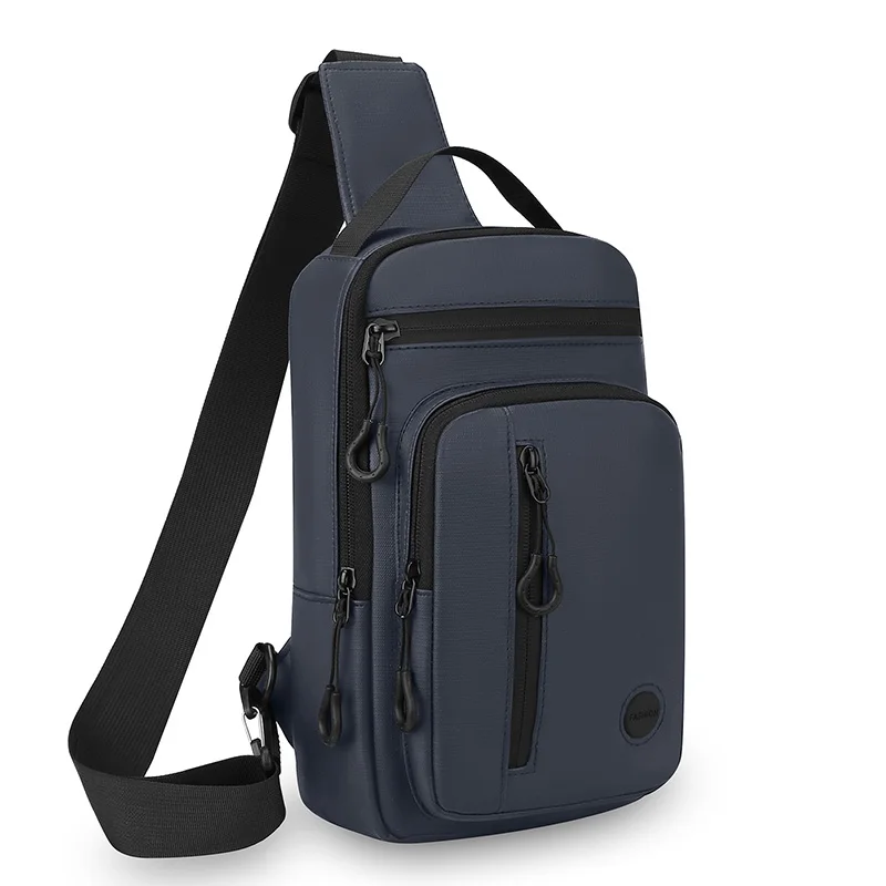 Men's crossbody bag with mobile phone pocket, adjustable shoulder strap, multi pocket chest bag, suitable for leisure, sports, a