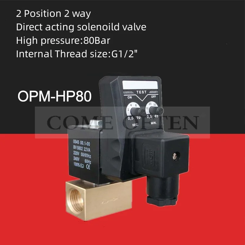 

40Bar 80Bar High Pressure 2 Position 2Way Solenoild Valve G1/2" Air Compressor Adjustment Electronic Automatic Drainage Device