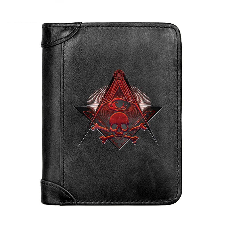 

Master Mason Eye of God Skull Printing Genuine Leather Men Wallet Pocket Slim Card Holder Male Short Coin Purses BS480