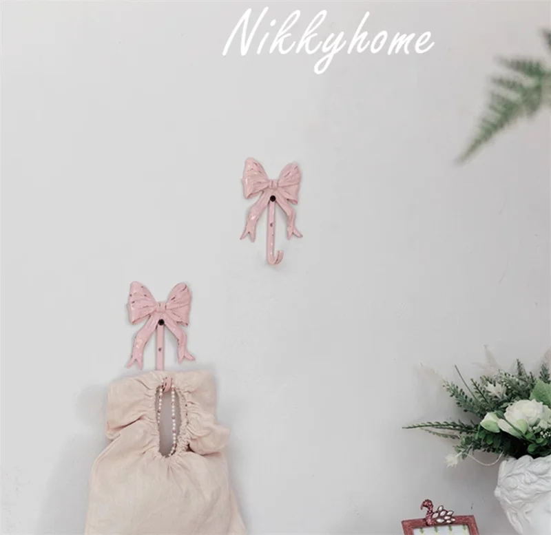 Pink Bow Wall Mounted Hook Towel Hooks For Bathroom Clothes Coat Hanger Bedroom Back Door Hooks Diy 3
