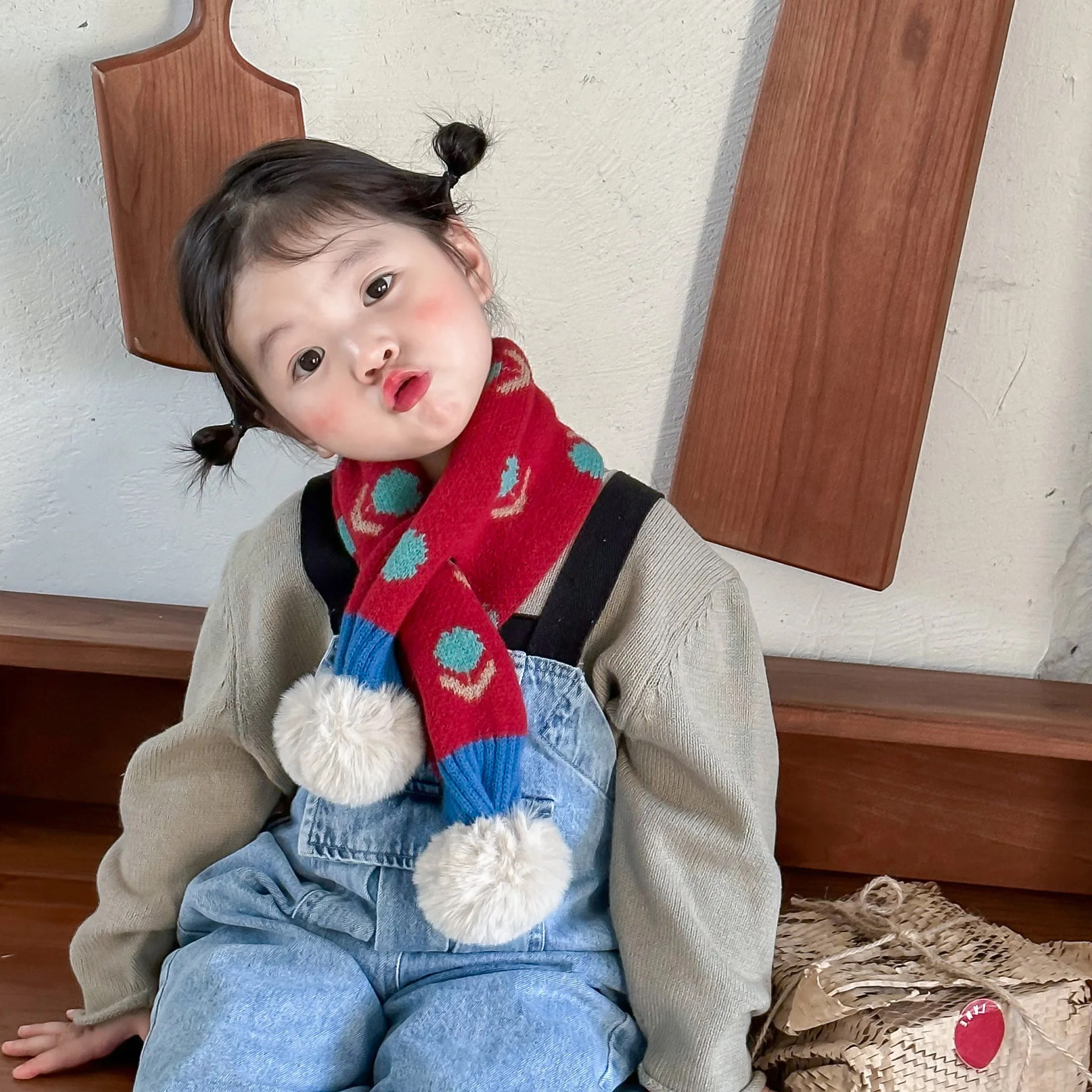 3-14 Years Korean Style Children's Scarf Winter Fashion Ins Cute Little Flower Knitted Warm Baby Girls Scarfs