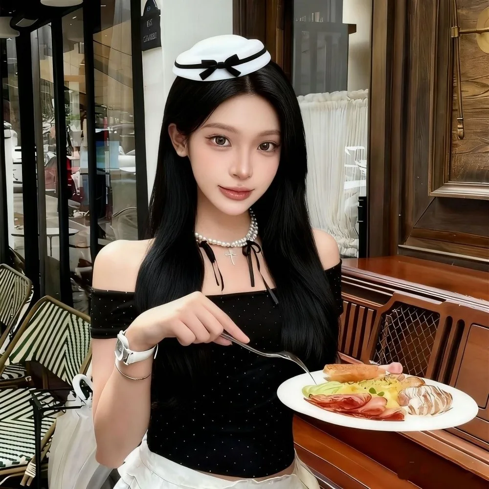 Velvet Navy Bow Beret Hairclip – Elegant British Style Hair Accessory