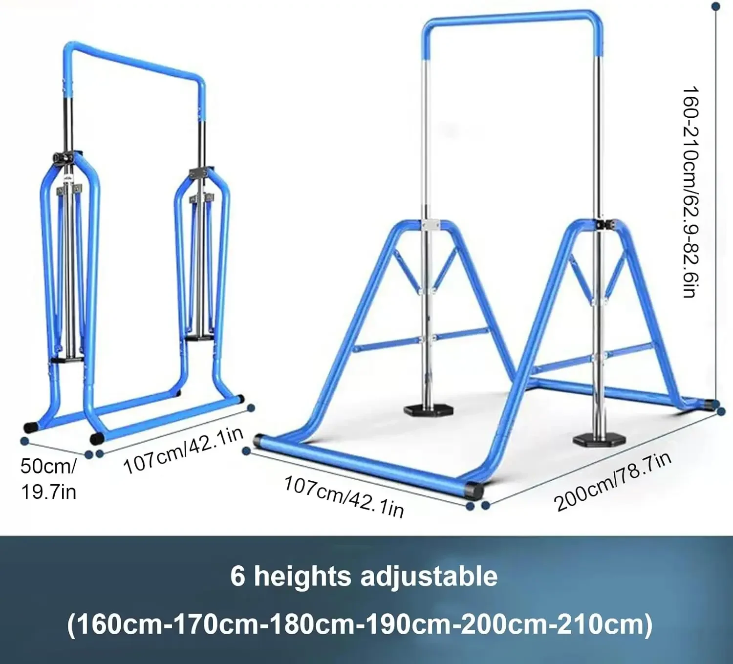 Adjustable Indoor Home Gymnastics Fitness Horizontal Floor Bar and Parallel Bars Blue Steel Material