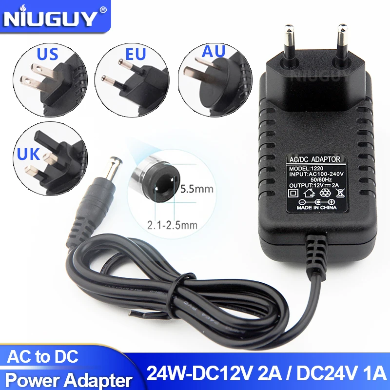 24W Power Adapter EU US AU UK Plug LED Driver AC110V 220V to DC 12V 2A 5.5*2.1mm-2.5mm  For LED Strip Lights Transformer CCTV 10m 20m dc 12v power extension cable 5 5mmx2 1mm 20 ft dc plug for cctv camera 12 volt extension cord