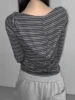 Casual Striped Breasted Long Sleeve Hooded T-Shirts Women Design Slim Fit Simple Fashion Blouses 2