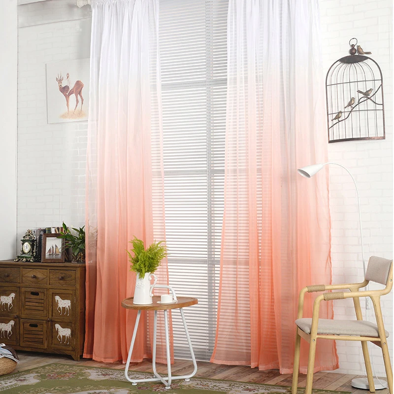 Modern Gradient Tulle Window Curtains For Living Room 3D Color Organza Yarn Sheer Voile Curtain For Bedroom Kitchen Drape Decor