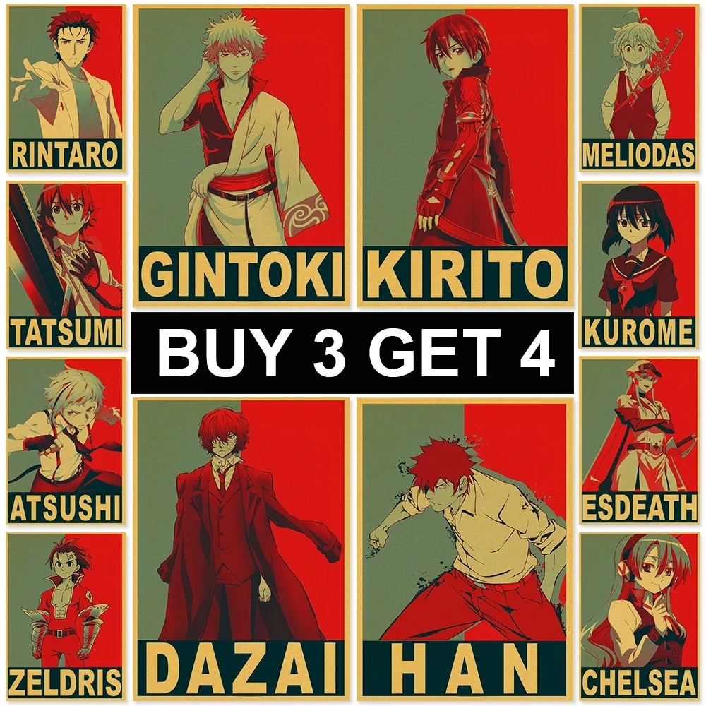 

Painting Wall Art Chainsaw Man Poster Print Gintama Bungo Kraft Paper Stray Dogs Mural Steins Gate Pictures Bedroom Home Decor
