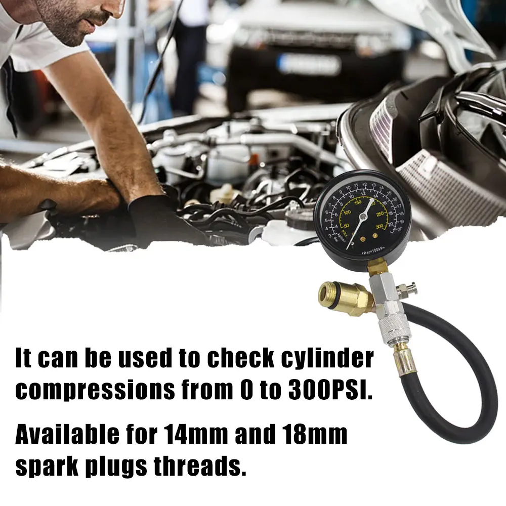 1pc 자동차 엔진 실린더 압축 테스트 도구 0-300PSI 압력 게이지 체크 테스터 공기압 진단 수리 도구 키트