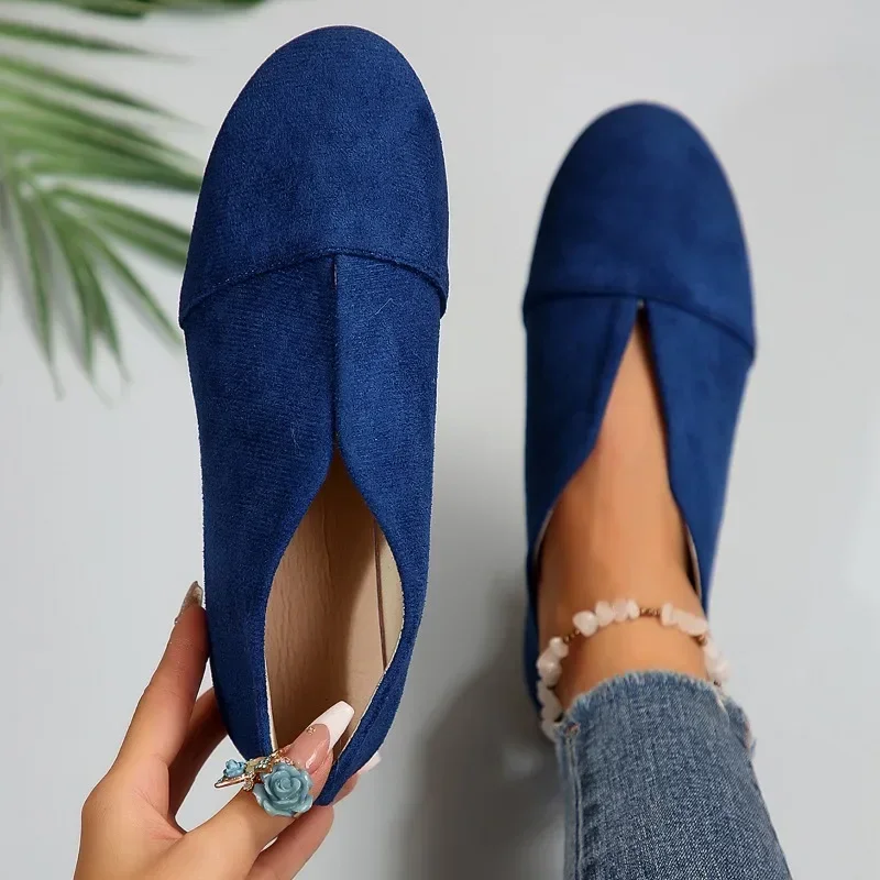 Neue flache Slip-on-Schuhe für Damen, Outdoor-Casual, genähte runde Zehen, weiche Sohle, leichte, einfarbige, flache Low-Top-Schuhe – Detail 12