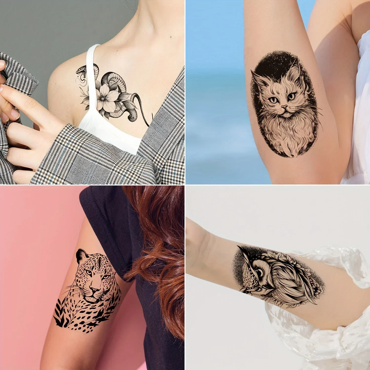 60pcs/set Tattoos Temporary Waterproof Disposable Flower Wolf Wing Animals Tiger Lion Owl Transfer Tattoo for Female Adult Women