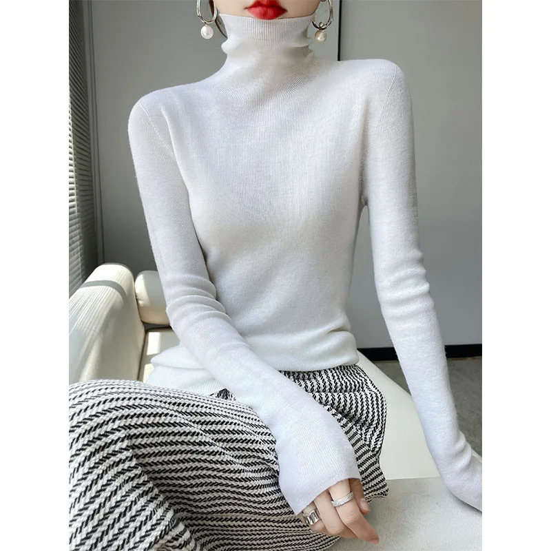 

Early Autumn Thin Women's Slim Pure Wool Knitted One-Line Ready-To-Wear Sweater Turtleneck Pullover Warm Classic Temperament Top