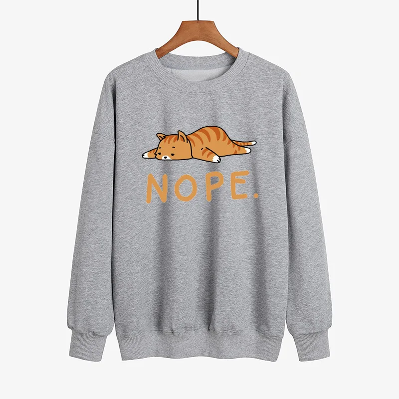 YRYT 2023 Autumn and Winter New Men's and Women's Long-sleeved Top Cute Lazy Cat NOPE. Cartoon Printed Pattern Top