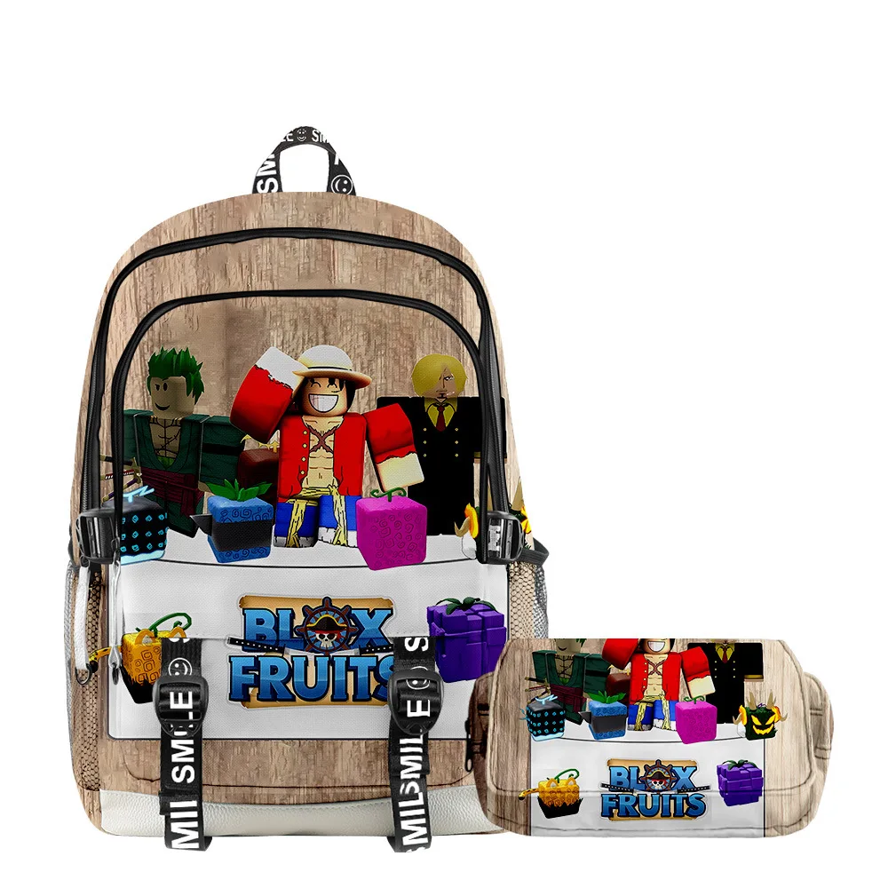 3D Nuovo Prodotto Roblox Game Blox Fruits School Bag Zaino Zaino Astuccio A Doppio Strato Set Di Due Pezzi Giocattoli Per Bambini Regali