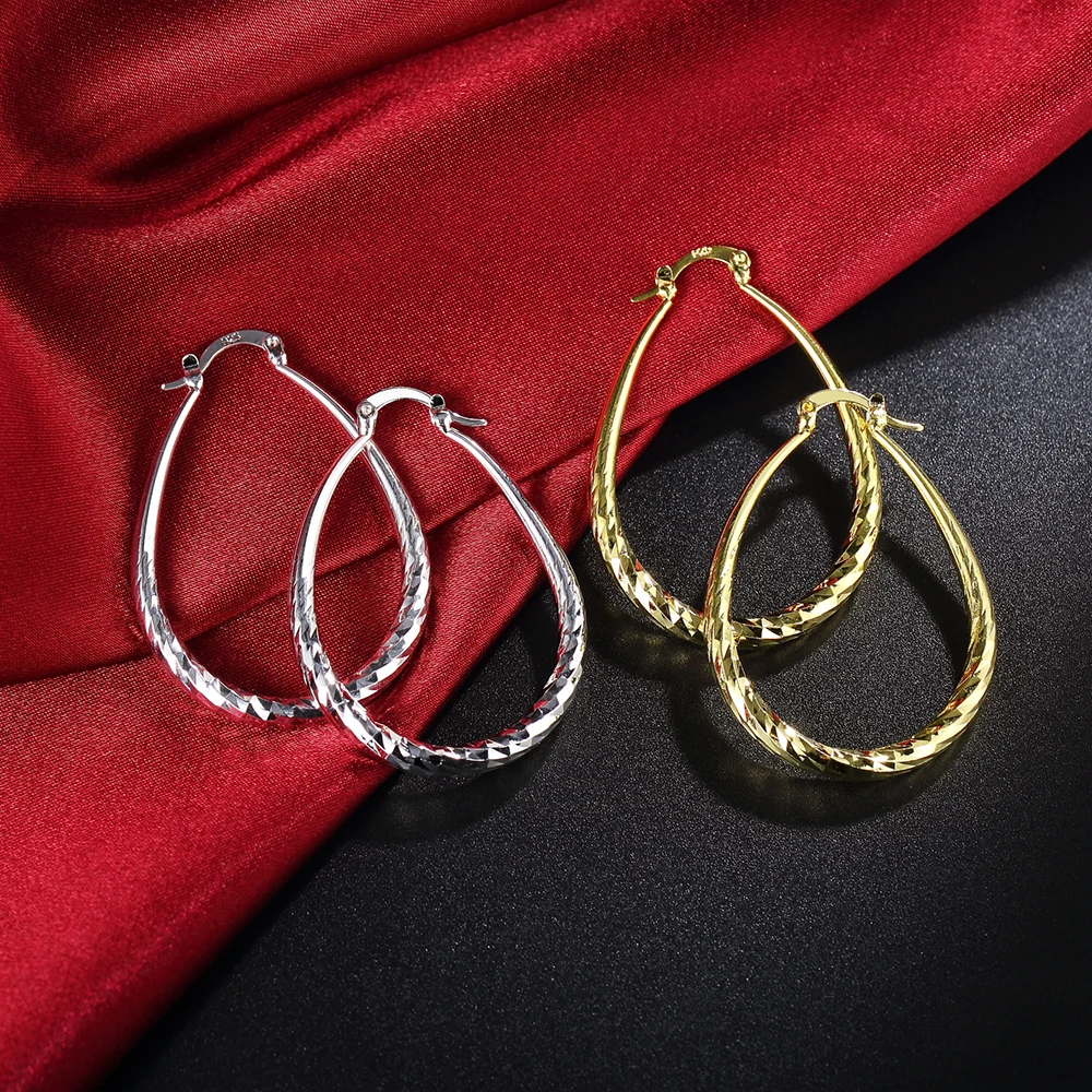

Fine 925 Sterling Silver oval Rope 4.4cm earrings high quality 18K gold plated Fashion Jewelry Wedding Christmas Gift
