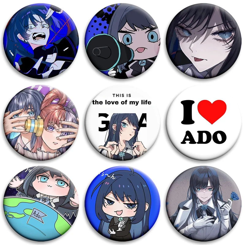 Ado Kyogen X Uta Enamel Pins I Love Ado Vintage Anime Brooch Creative Badge for Hat Bag Decoration Fans Collect Gifts 32/44/58mm