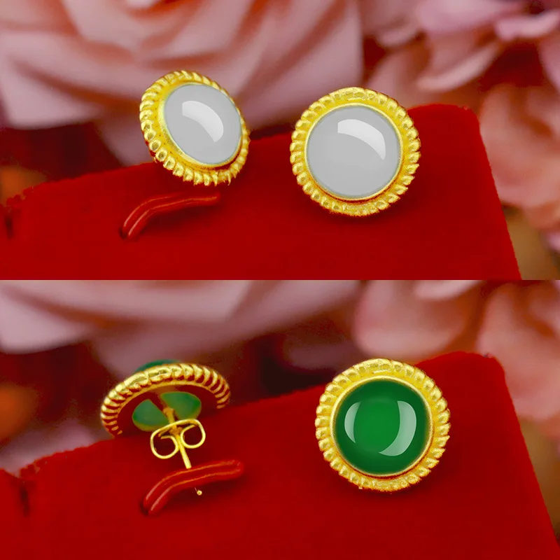 

Green White Stud Earrings Women Jewelry 18k Yellow Gold Filled Filled Luxury Women's Accessories Gift