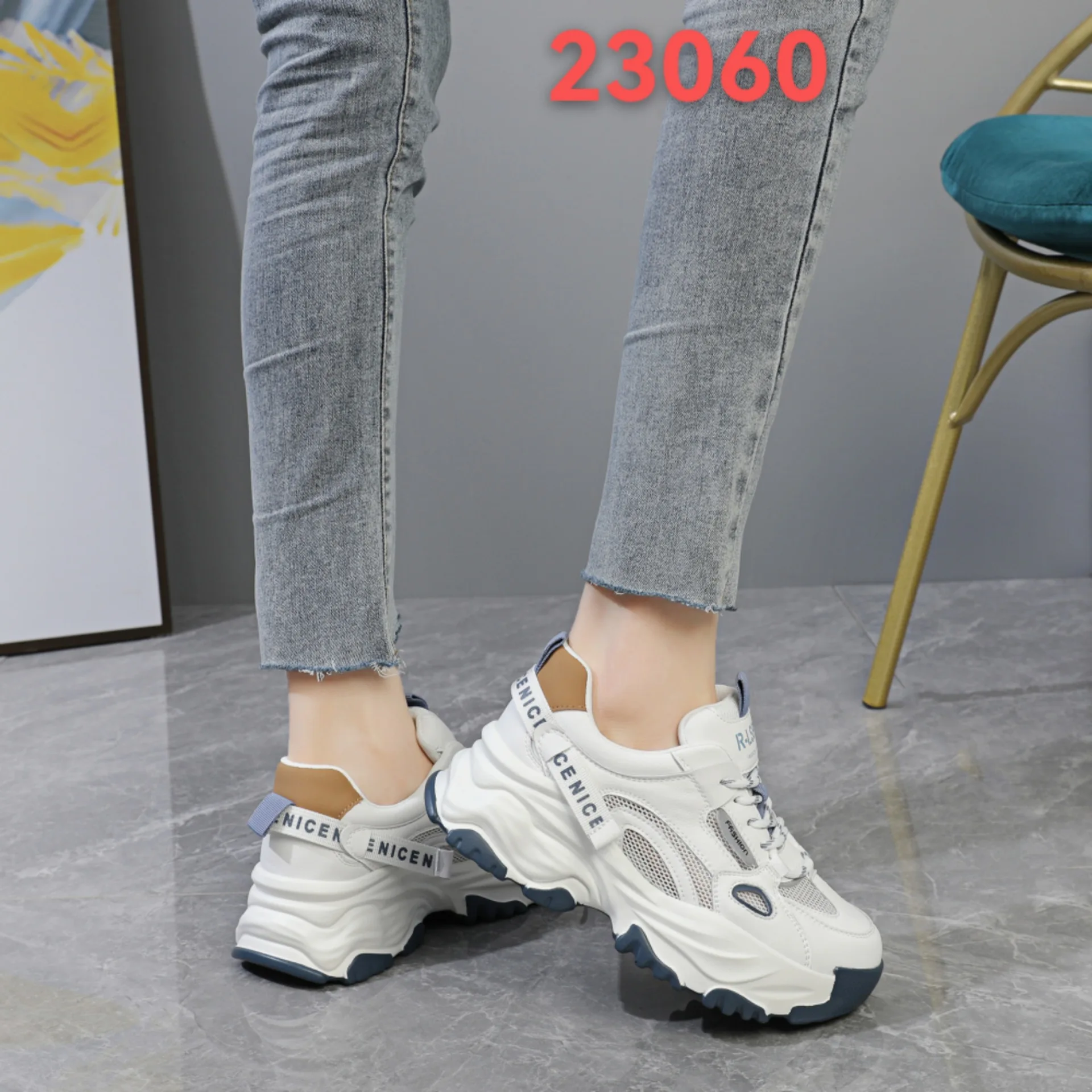 Daddy shoes female 2023 spring and summer cowhide net thick sole small white shoes leisure sports shoes shopping mall with the s