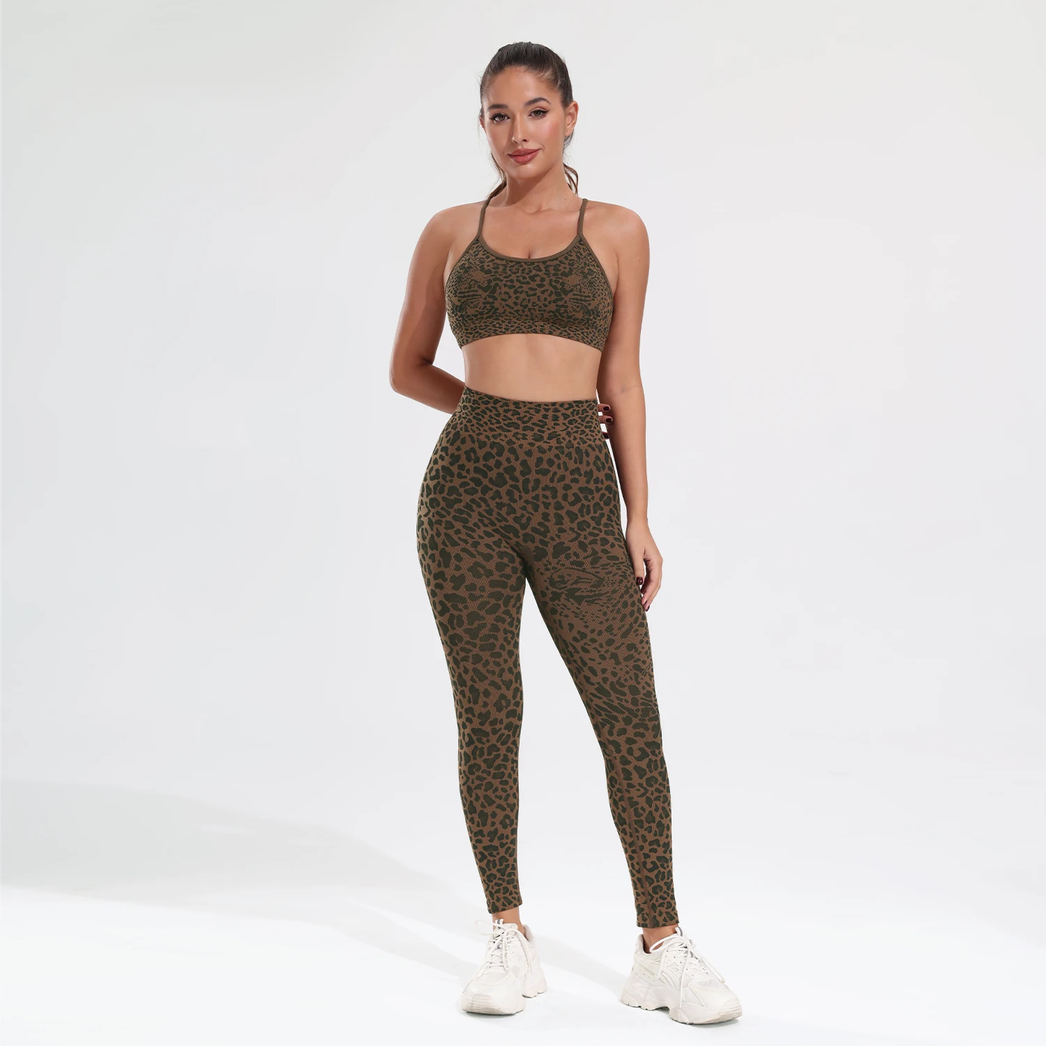 Women's Leopard Print Seamless Sports Bra Beautiful Back Padded Workout Crop Top for Running Athletic Brassiere Gym Sportswear 6