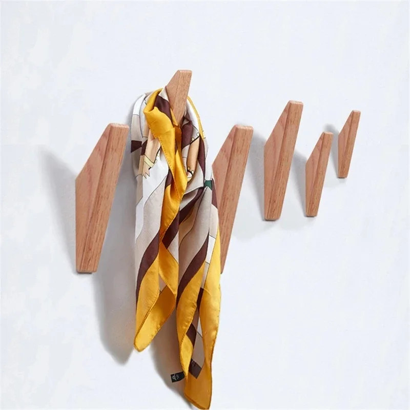 Description Picture 3 of itemOak Wood Wall Mounted Triangle Multi-Purpose Clothes Hanger Coat Rack Key Holder Decorative Hook Hat Shelf Scarf Handbag Storage
