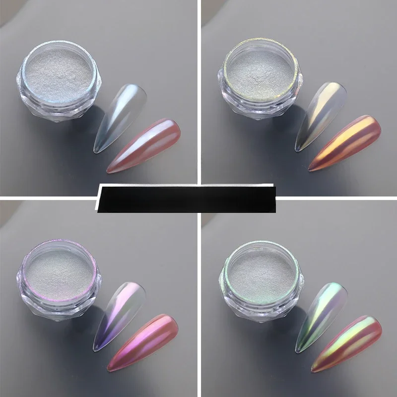 Nail Glitter Decor Powder Chrome Pearl Shimmer Glitter Wedding Bride Nail Design Aurora Rubbing Dust Mirror Effect Fairy 1/6PC
