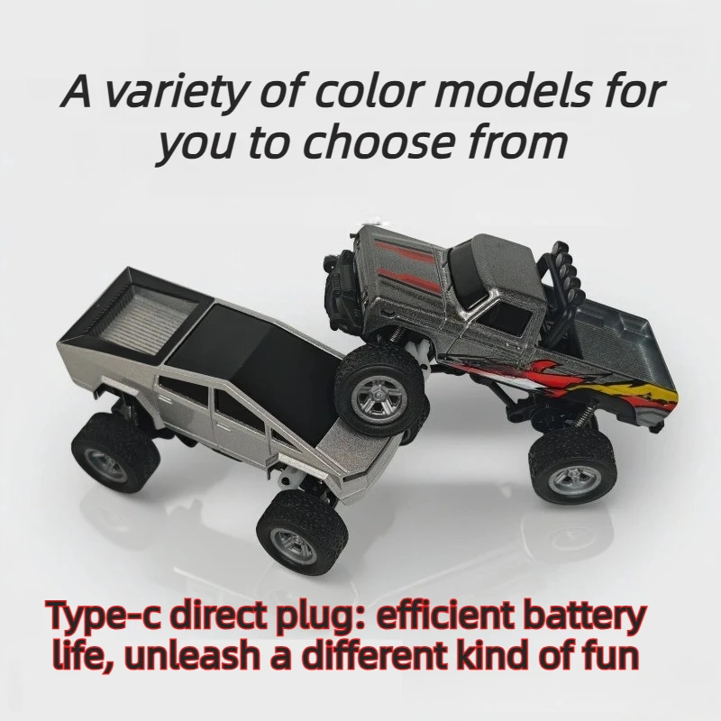 1/64 사이버펑크 스타일 픽업 트럭 RC카 다이캐스트 메탈 모델 2.4G 리모컨 충전식 장난감 어린이에게 완벽한 선물